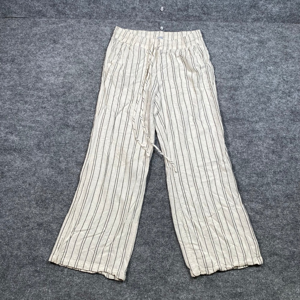 Blue Rain Francescas Linen Blend Striped Wide Leg Pants Cream Black Small